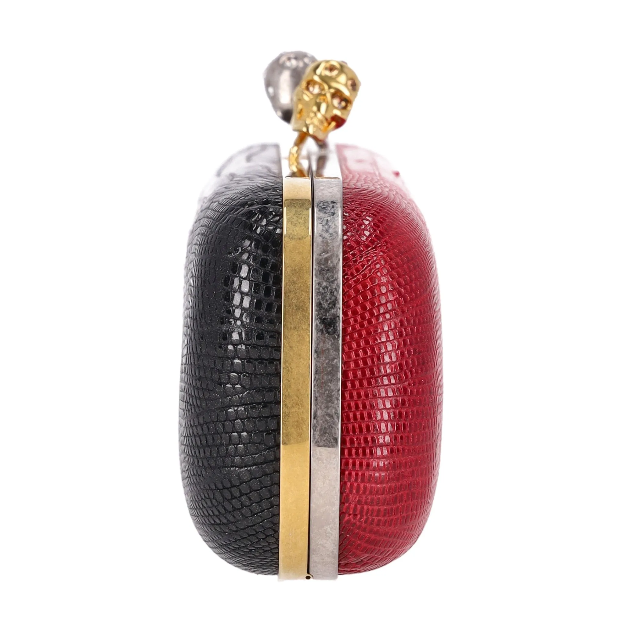 Alexander McQueen Bi Coloured Lizard Skin Clutch Bag With Swarovski Crystal Skulls