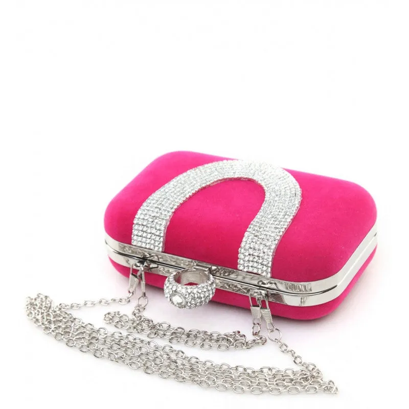 Bag Envy Grey Velour Diamante Ring Clutch Bag