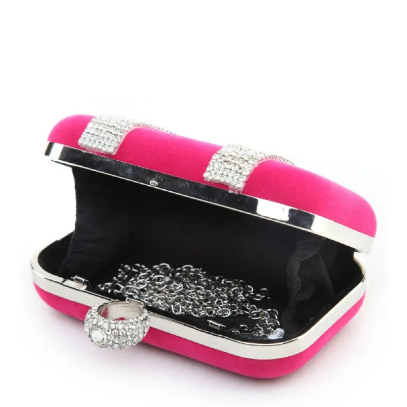 Bag Envy Grey Velour Diamante Ring Clutch Bag