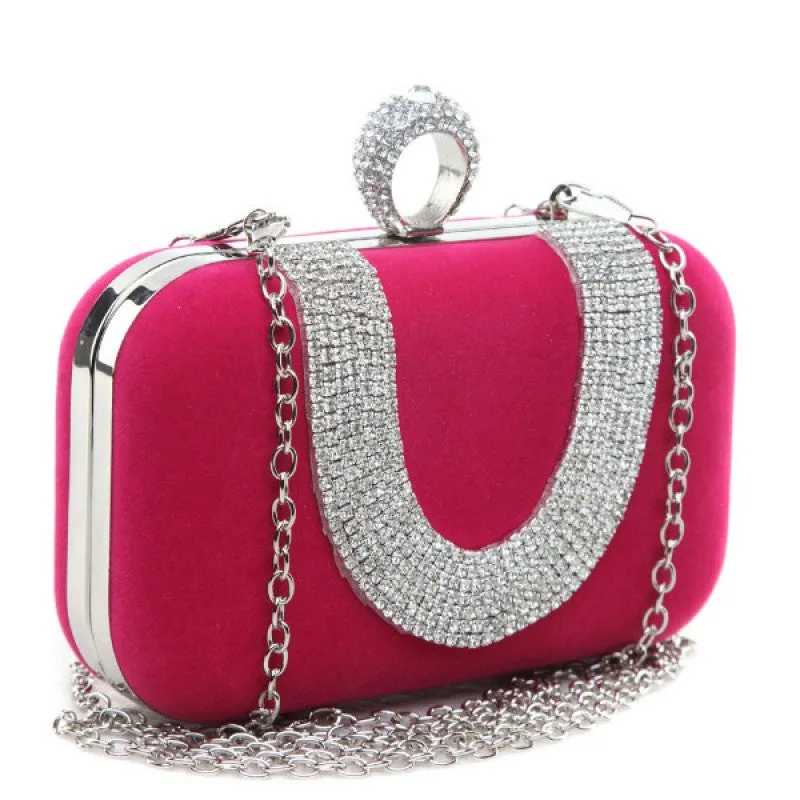 Bag Envy Grey Velour Diamante Ring Clutch Bag