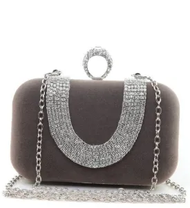 Bag Envy Grey Velour Diamante Ring Clutch Bag