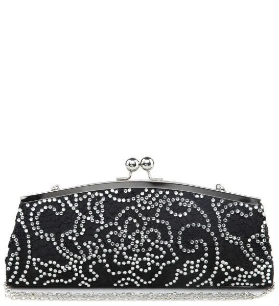 Broadway Black Diamante Detail Clutch Bag