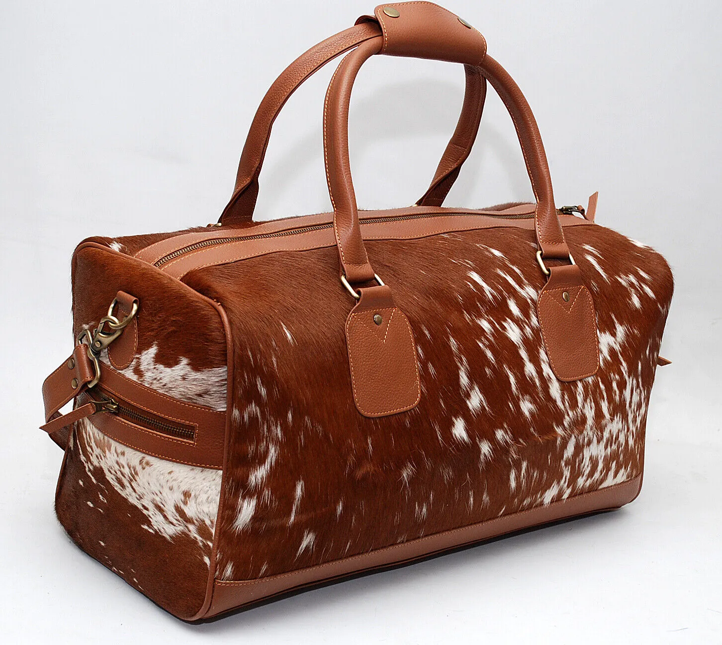 Brown White Cow Skin Weekender Bag