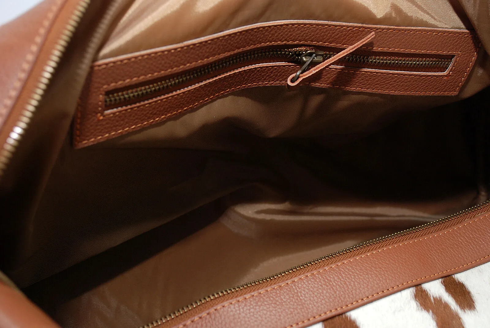 Brown White Cow Skin Weekender Bag