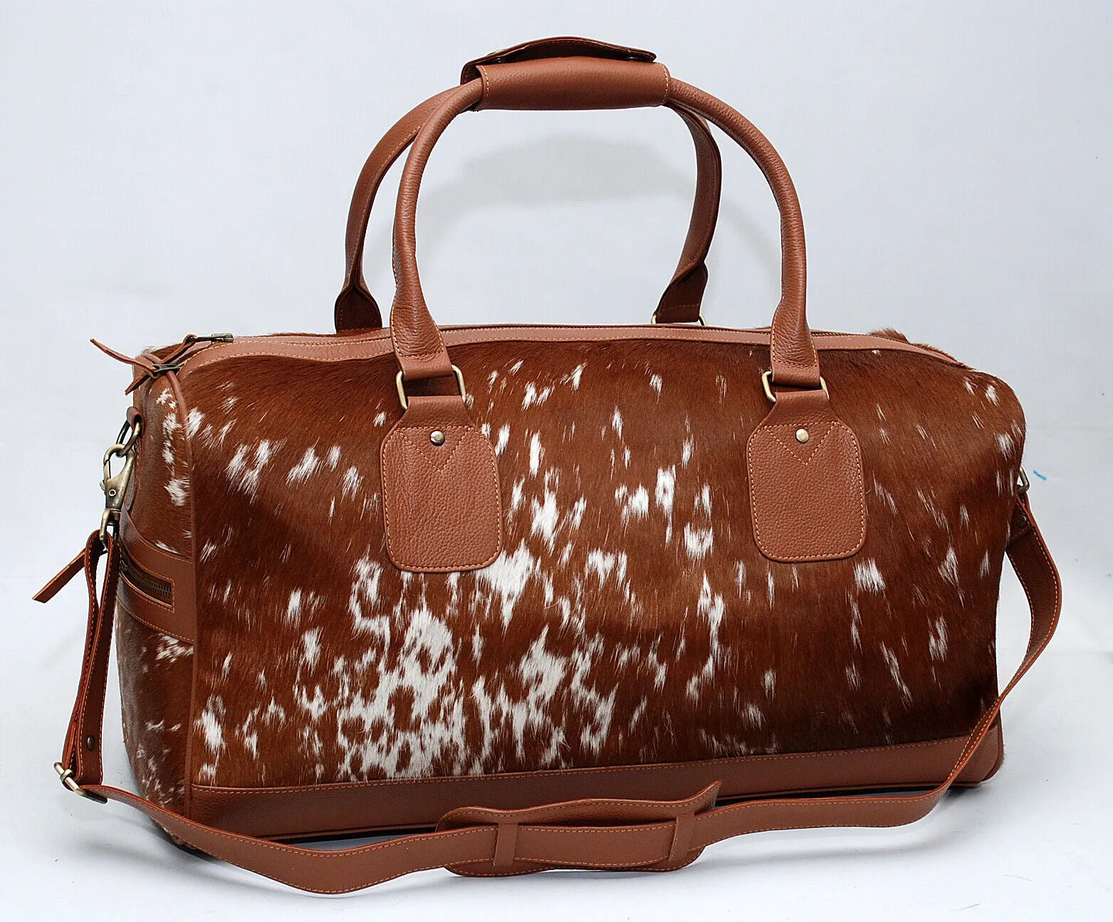 Brown White Cow Skin Weekender Bag