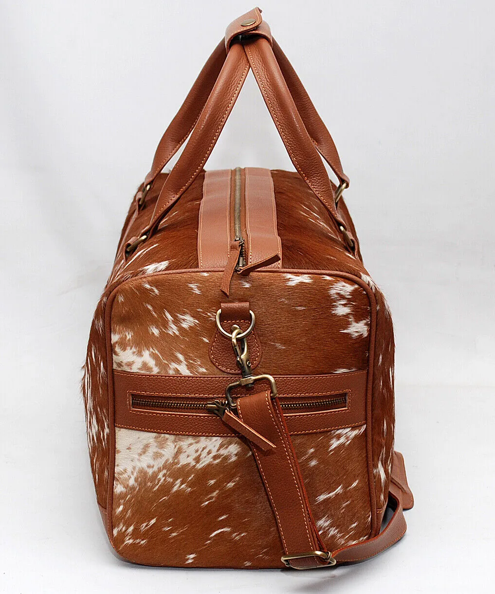 Brown White Cow Skin Weekender Bag