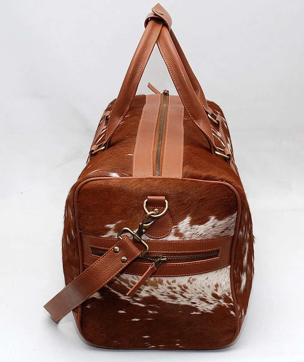 Brown White Cow Skin Weekender Bag
