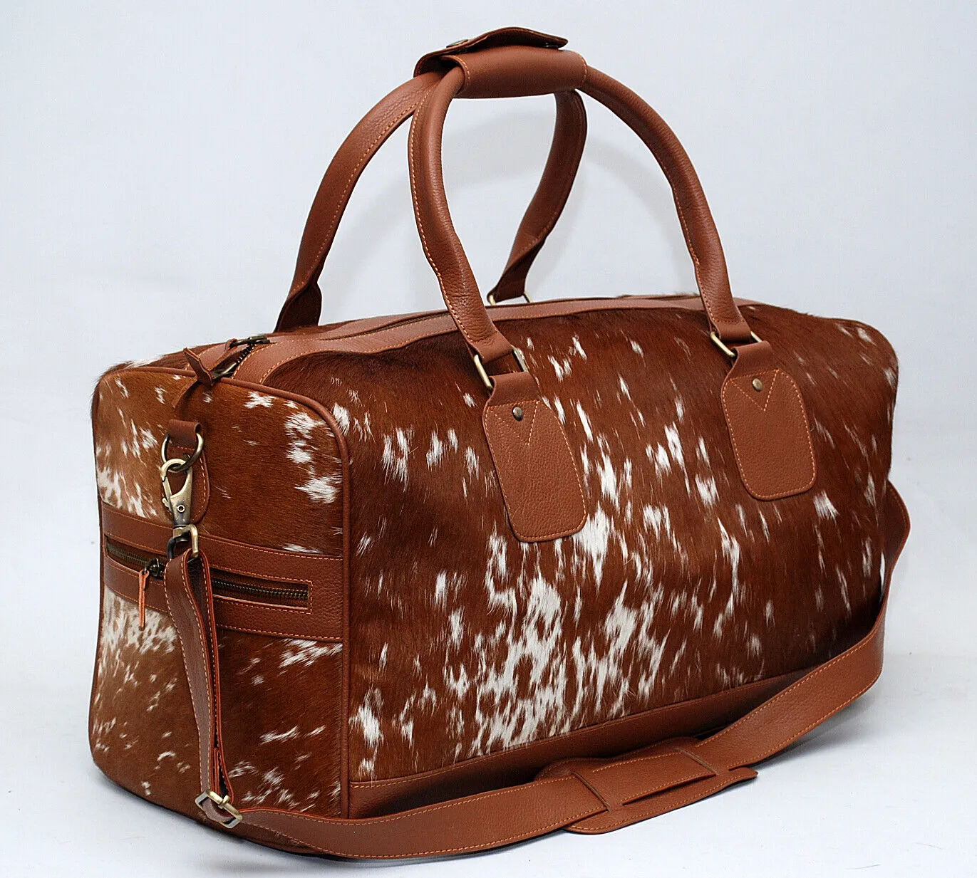 Brown White Cow Skin Weekender Bag
