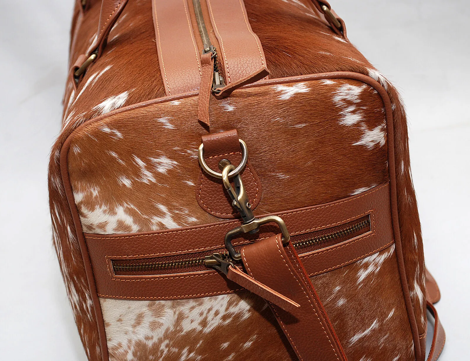 Brown White Cow Skin Weekender Bag