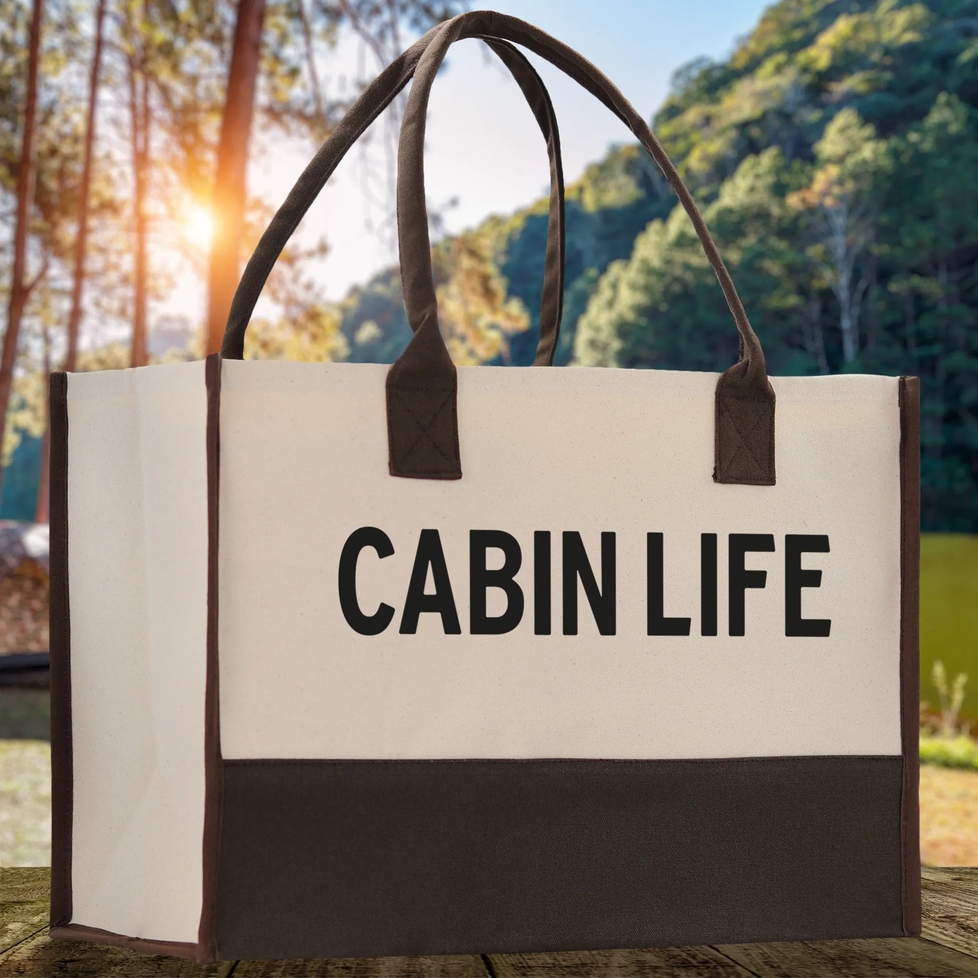 Cabin Life Cotton Canvas Chic Tote Bag Camping Tote Camping Lover Gift Tote Bag Outdoor Tote Weekender Tote Camper Tote Multipurpose Tote