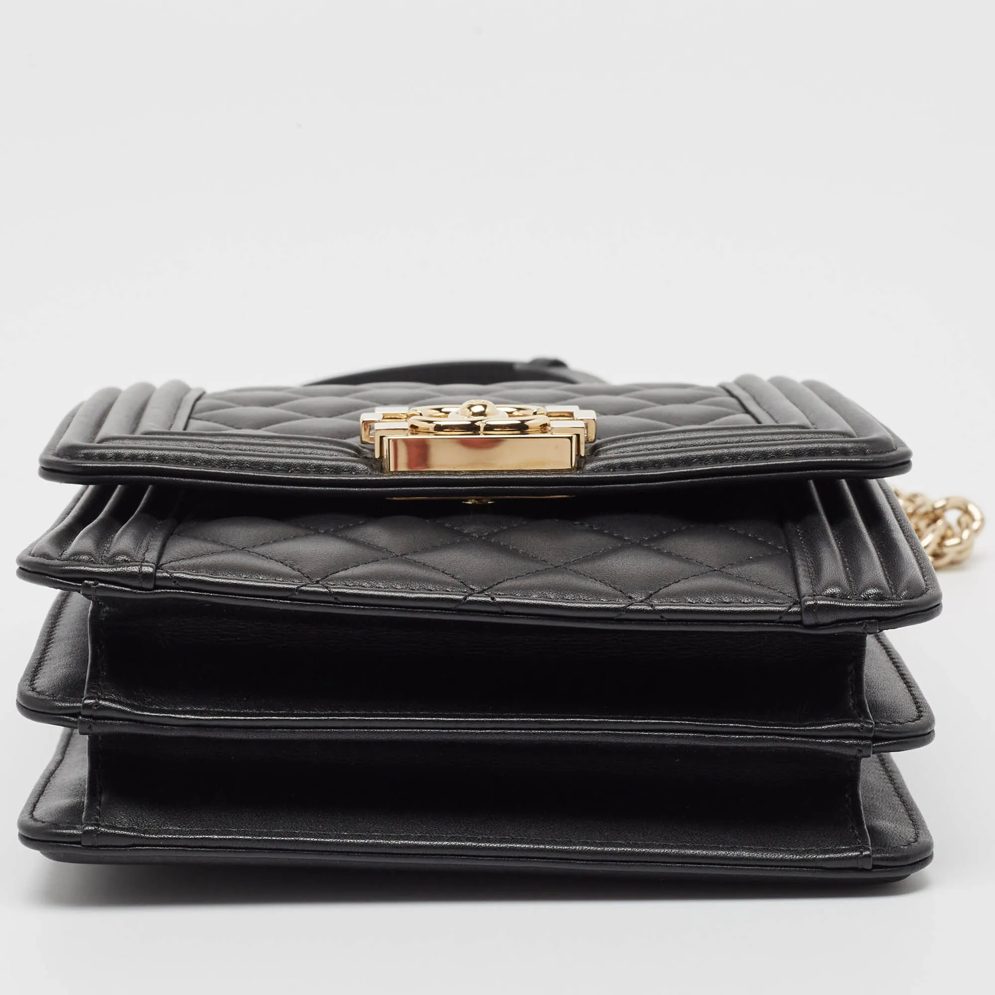 CHANEL Black Quilted Leather North South Boy Bag