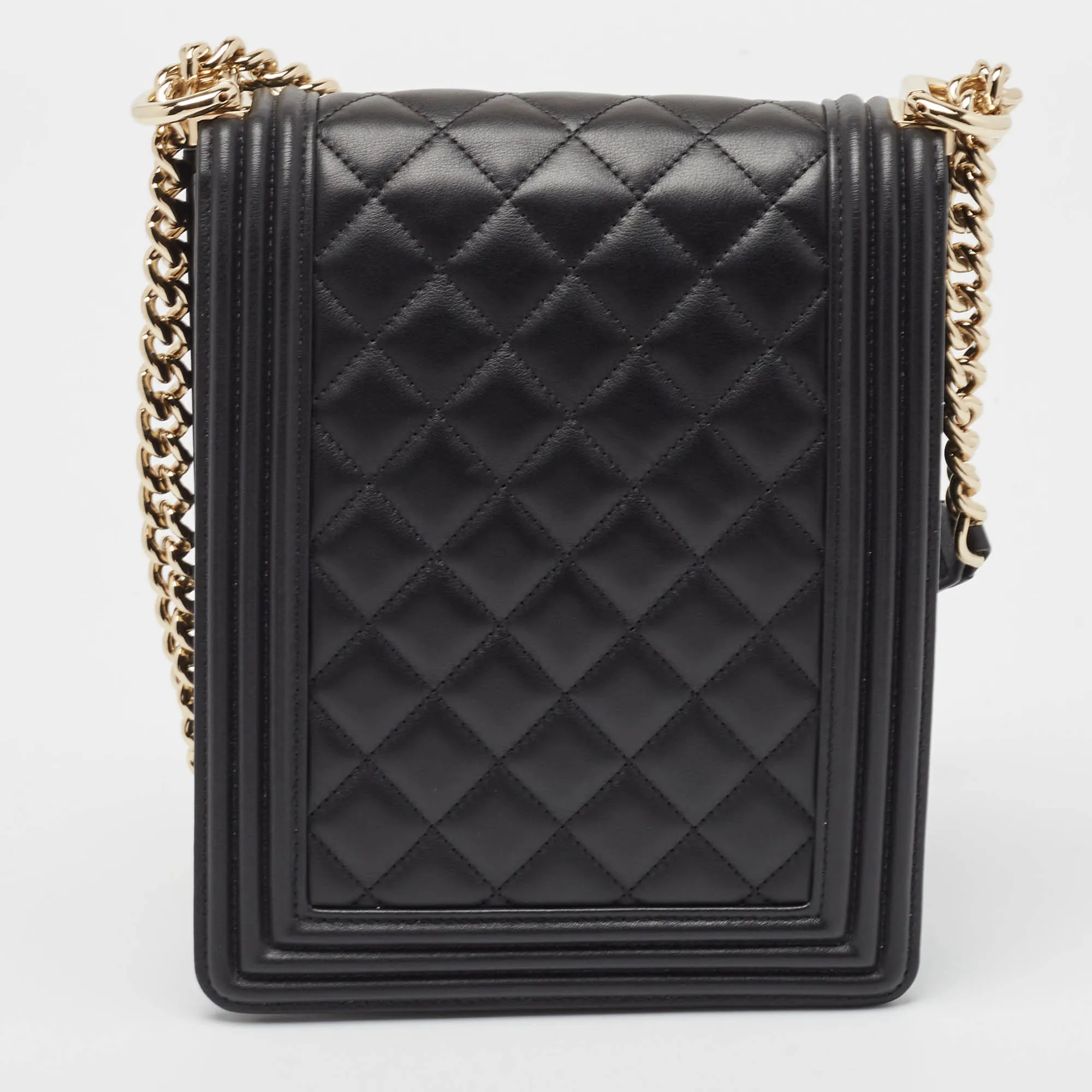 CHANEL Black Quilted Leather North South Boy Bag