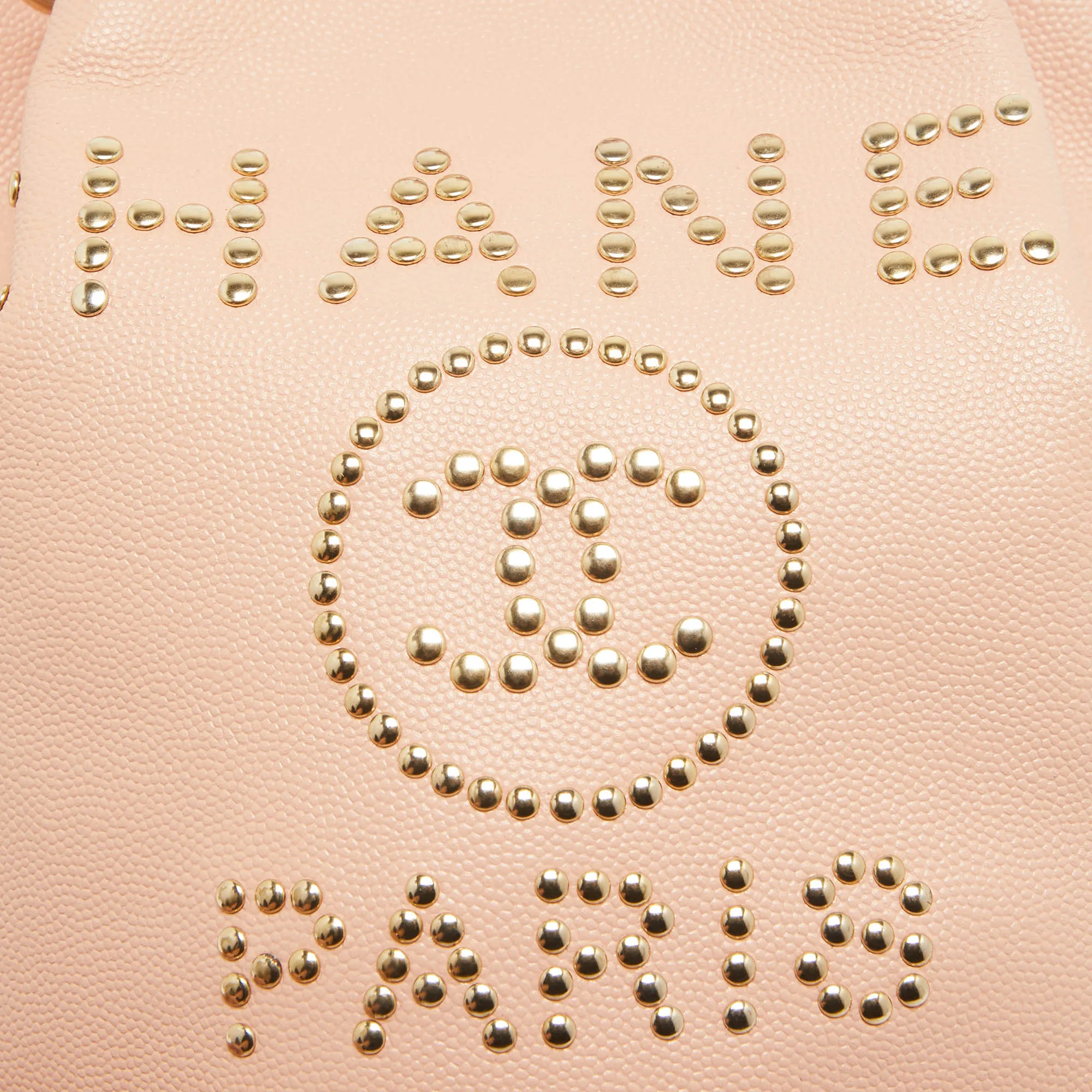CHANEL Peach Leather Logo Studs Deauville Drawstring Bucket Bag