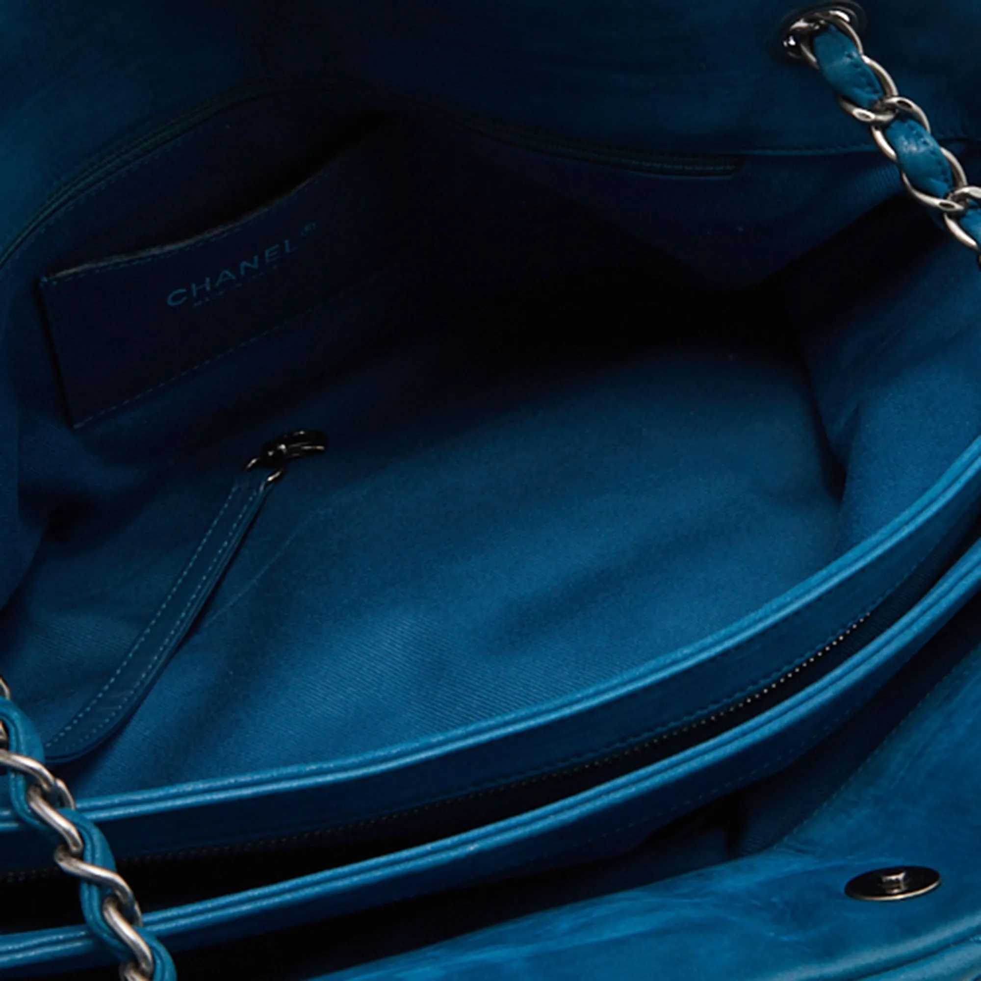 CHANEL Teal Blue Quilted Leather Just Mademoiselle Bowler Bag