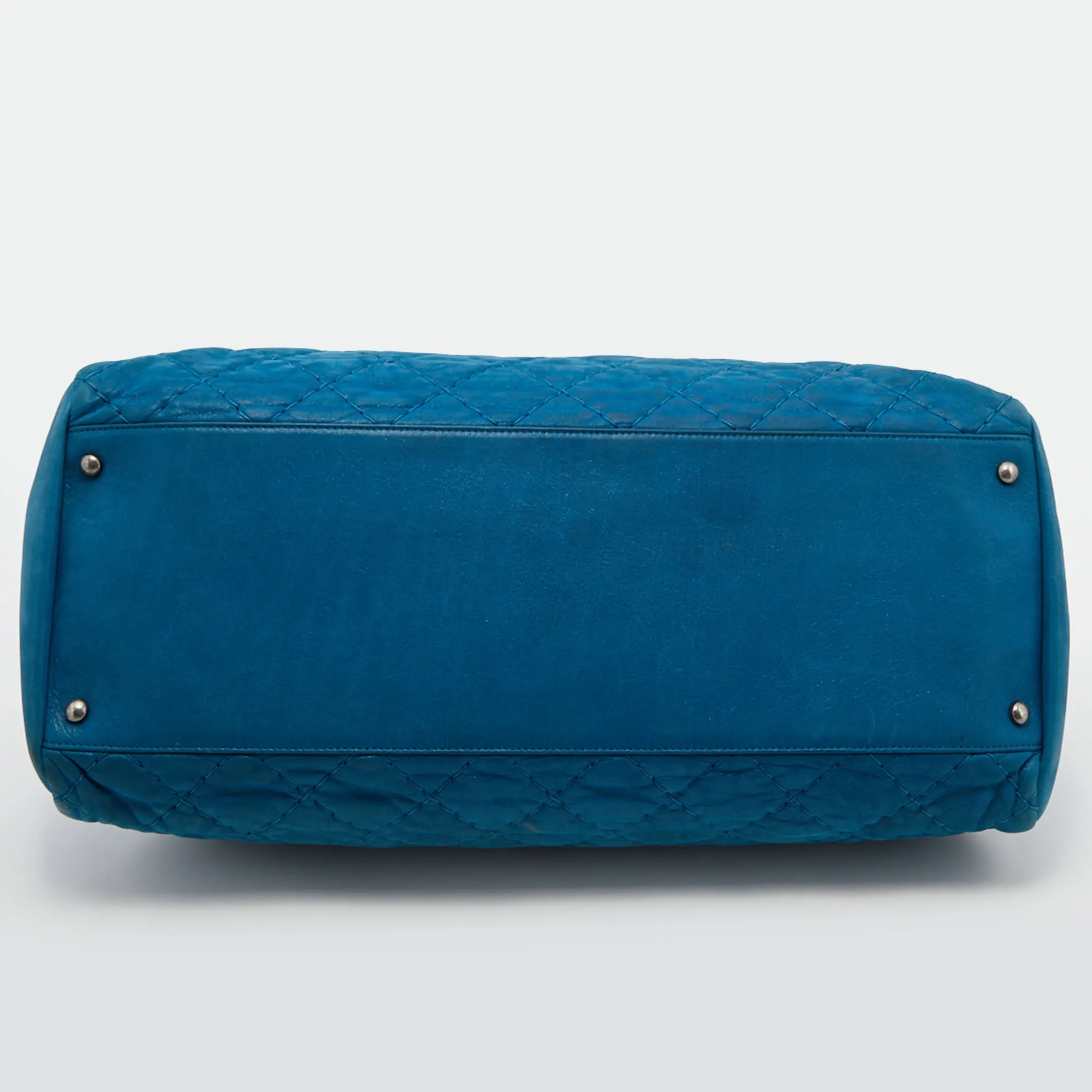 CHANEL Teal Blue Quilted Leather Just Mademoiselle Bowler Bag