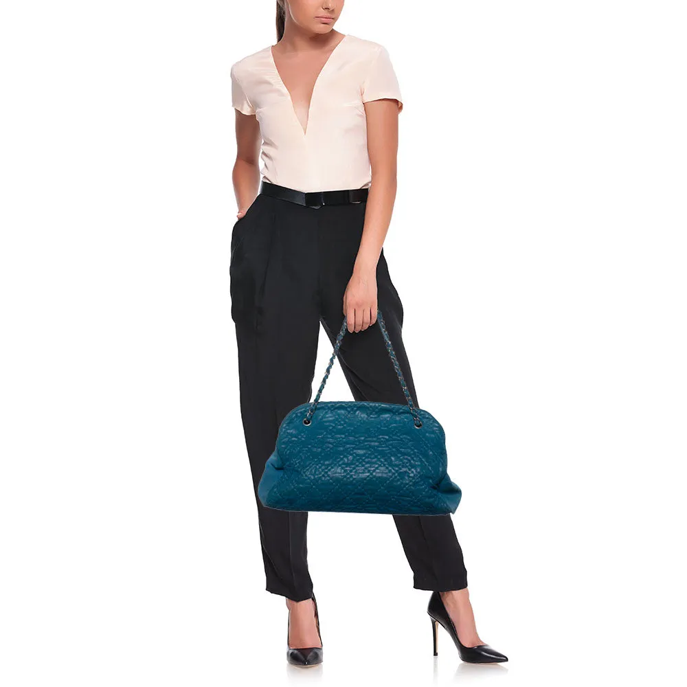 CHANEL Teal Blue Quilted Leather Just Mademoiselle Bowler Bag