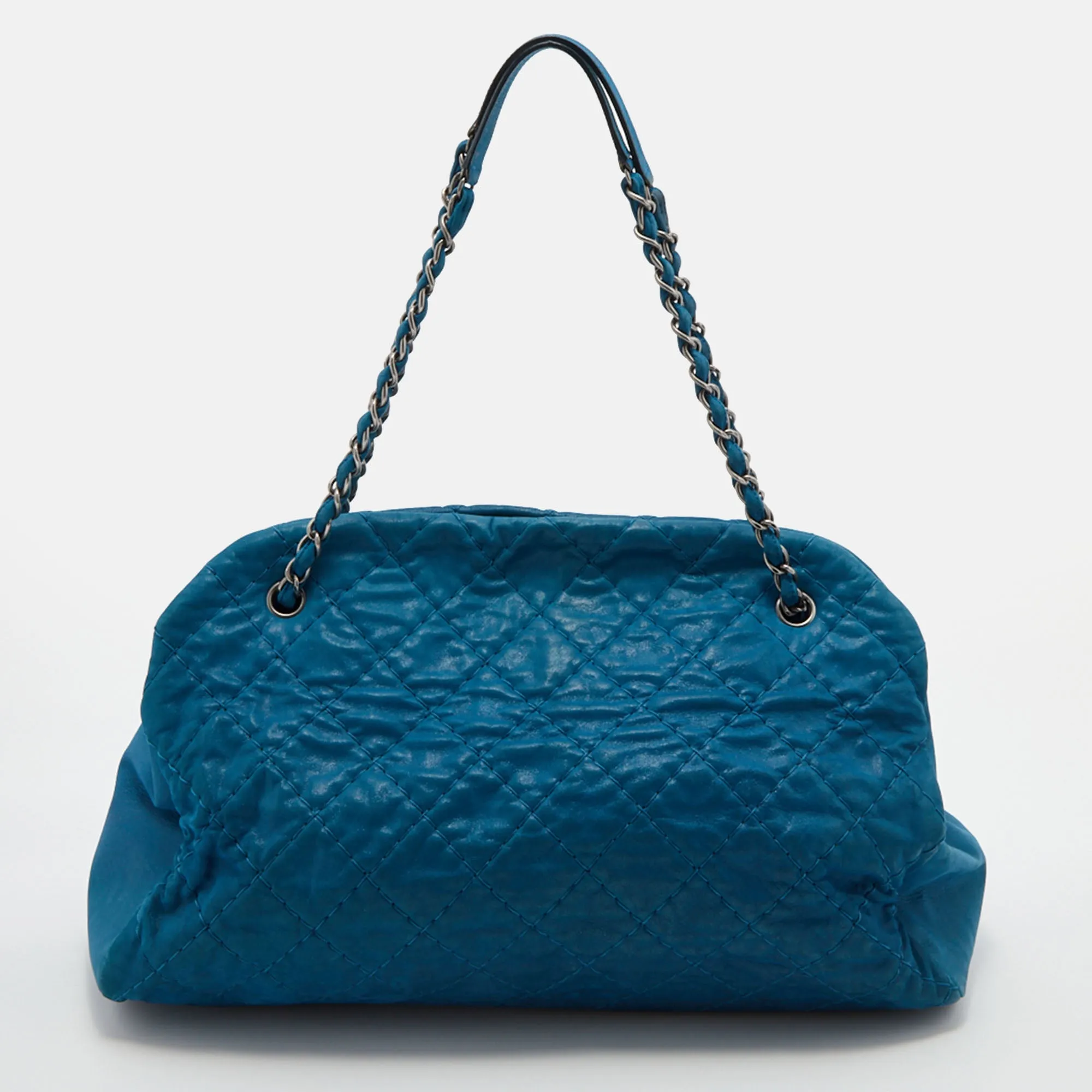 CHANEL Teal Blue Quilted Leather Just Mademoiselle Bowler Bag