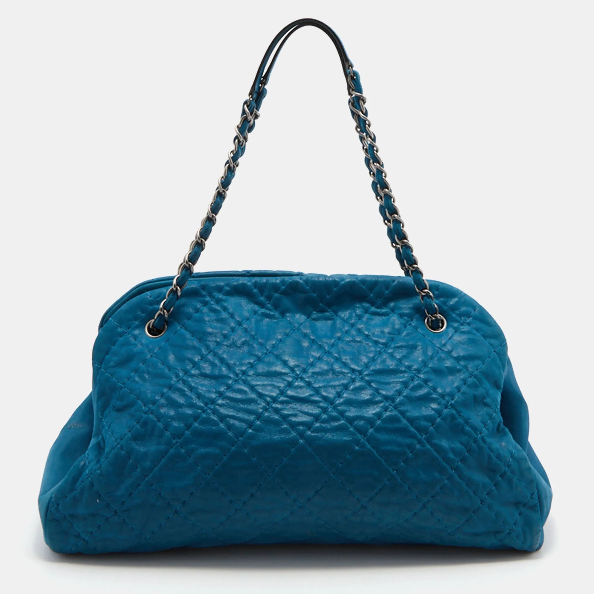 CHANEL Teal Blue Quilted Leather Just Mademoiselle Bowler Bag