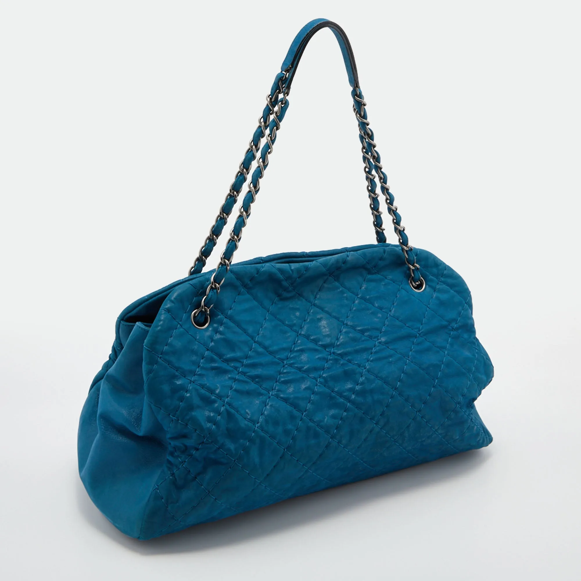 CHANEL Teal Blue Quilted Leather Just Mademoiselle Bowler Bag