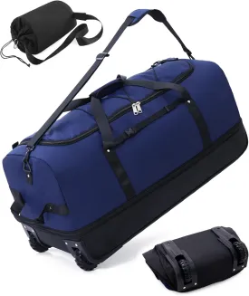 CONTAIL 32 Soft-side 110L Expandable 140L Rolling Duffle Bag with 2 Inline Wheels,Convertible Weekend Travel Bag with Bungee-Cord System,Navy