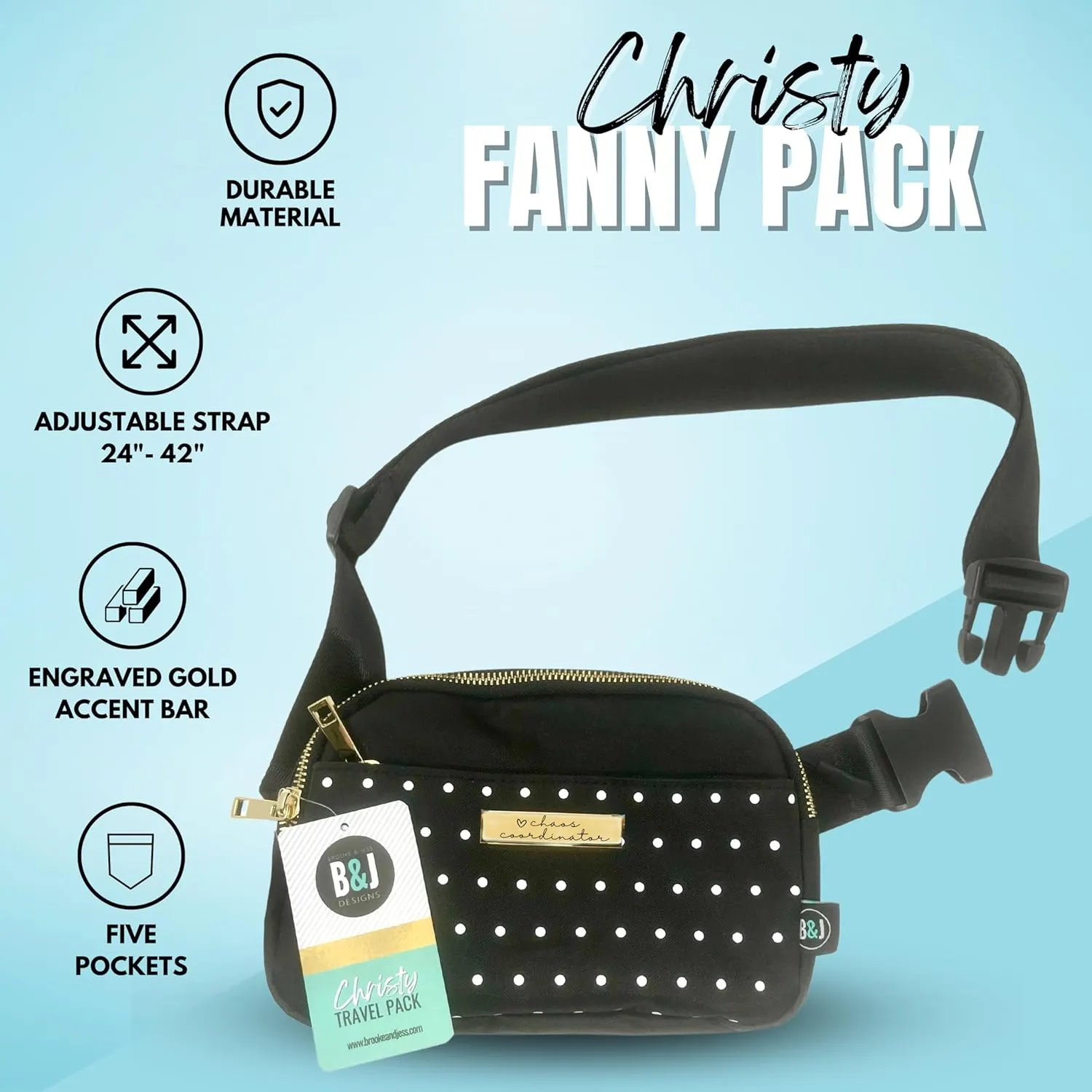 Cute Trendy Crossbody Mini Belt Bag for Chaos Coordinator - Adjustable Strap Small Black Fanny Pack for Workout Running Traveling Hiking