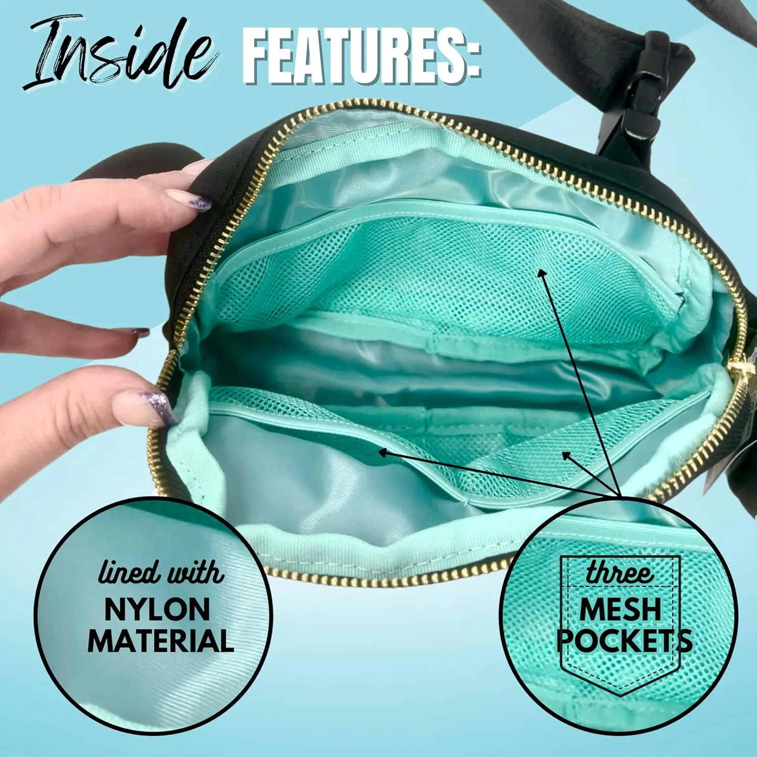 Cute Trendy Crossbody Mini Belt Bag for Chaos Coordinator - Adjustable Strap Small Black Fanny Pack for Workout Running Traveling Hiking