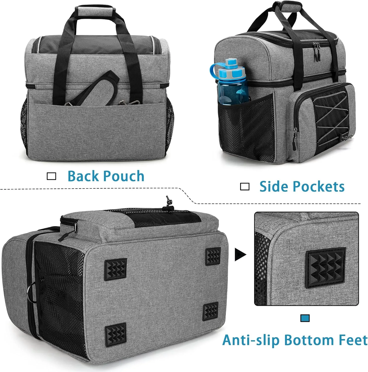 DSLEAF Bowling Bag for 2 Balls, Bowling Tote with Wooden Bowling Cups and Padded Divider for Double Ball and A Pair of Bowling Shoes Up to Mens 16 and Extra Essentials (Patent Design), Bag Only