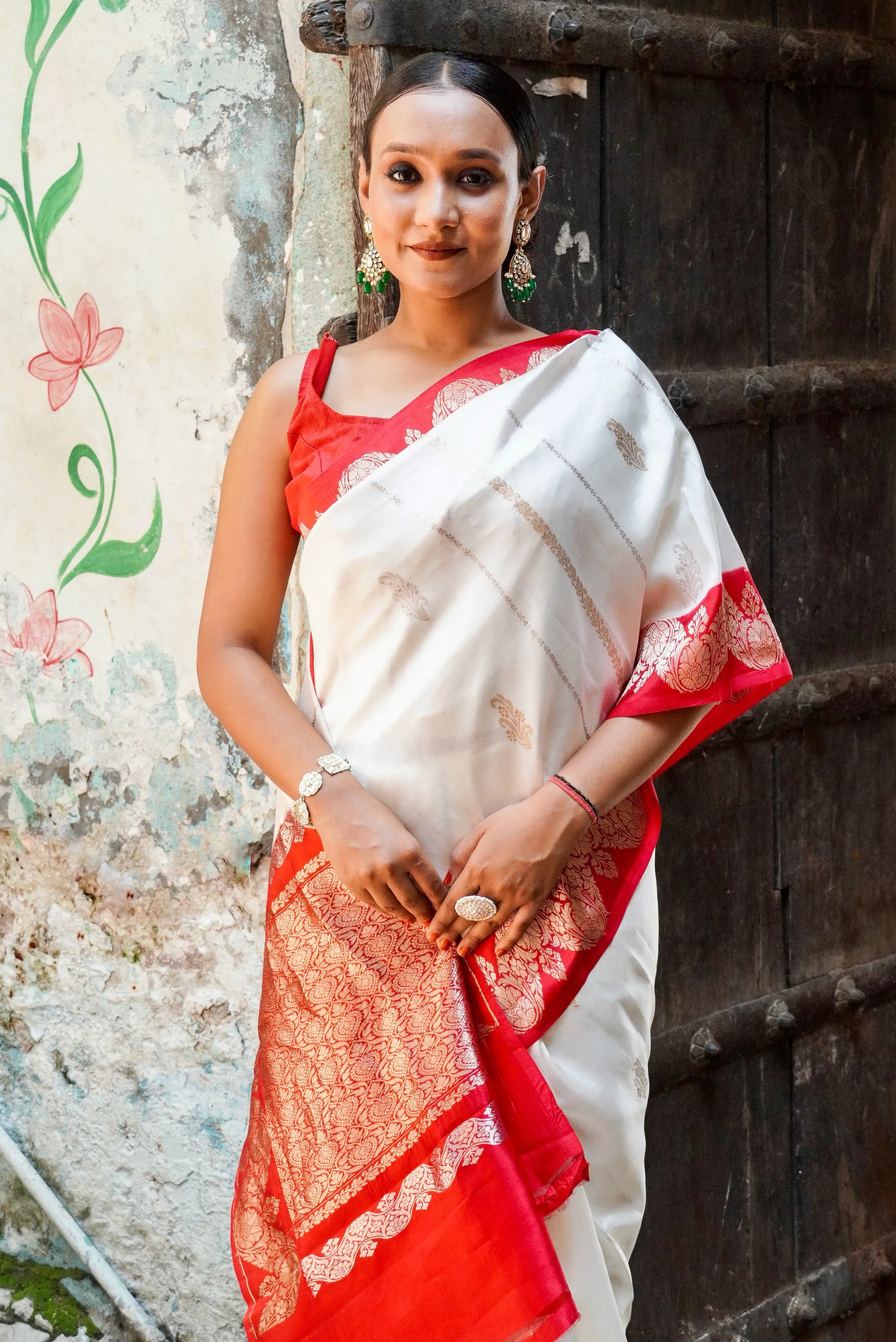 Durga Pooja soecial Banarasi  Pure Katan by Mashru Silk Handwoven  Saree - Sona Rupa - Kaduwa