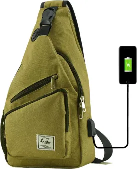 d'yallee 15.4" Sling Bag for Men Crossbody Shoulder Chest Bags Nylon for Travel Gym Sport Hiking with USB Charger Port 