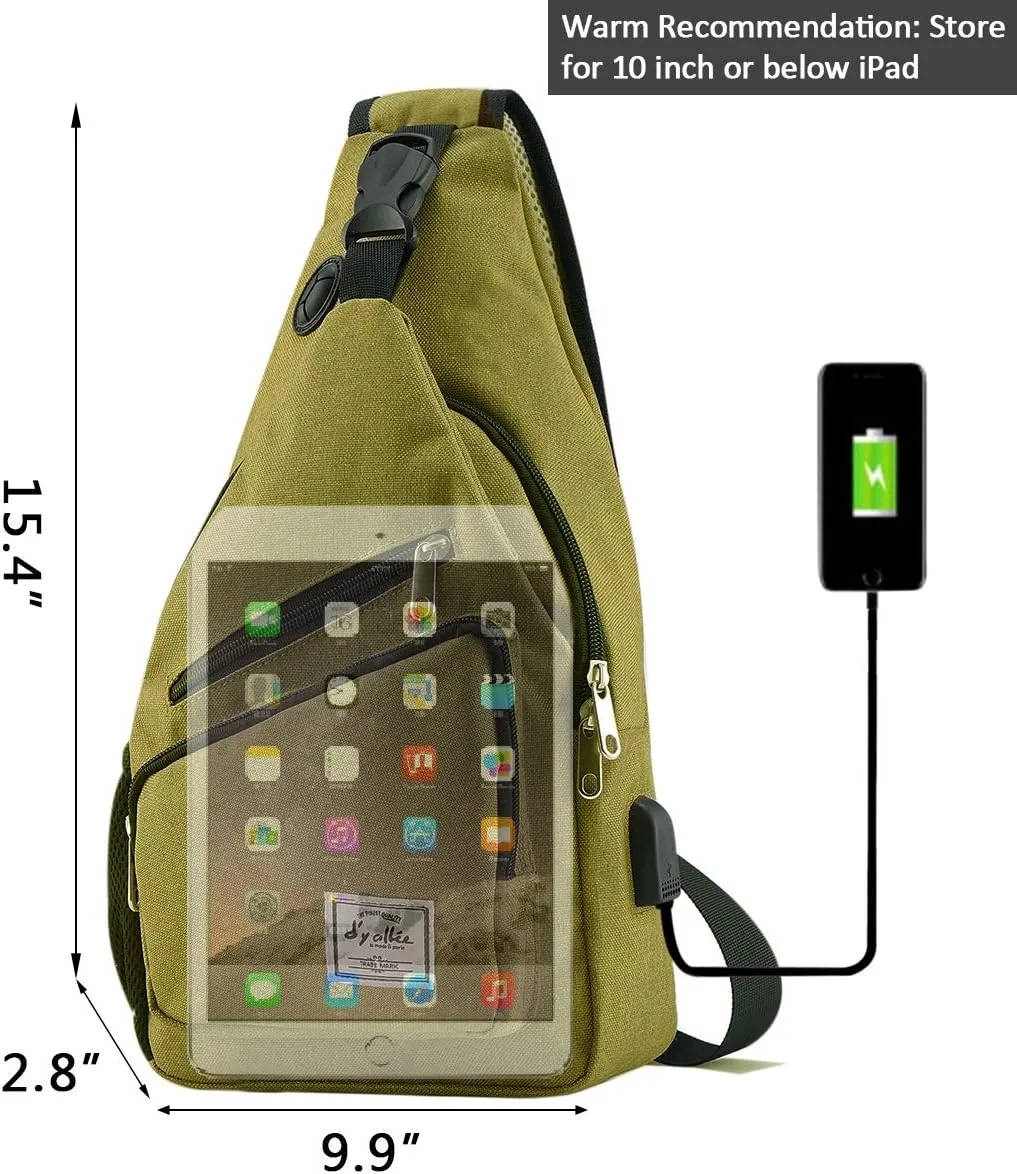d'yallee 15.4" Sling Bag for Men Crossbody Shoulder Chest Bags Nylon for Travel Gym Sport Hiking with USB Charger Port 