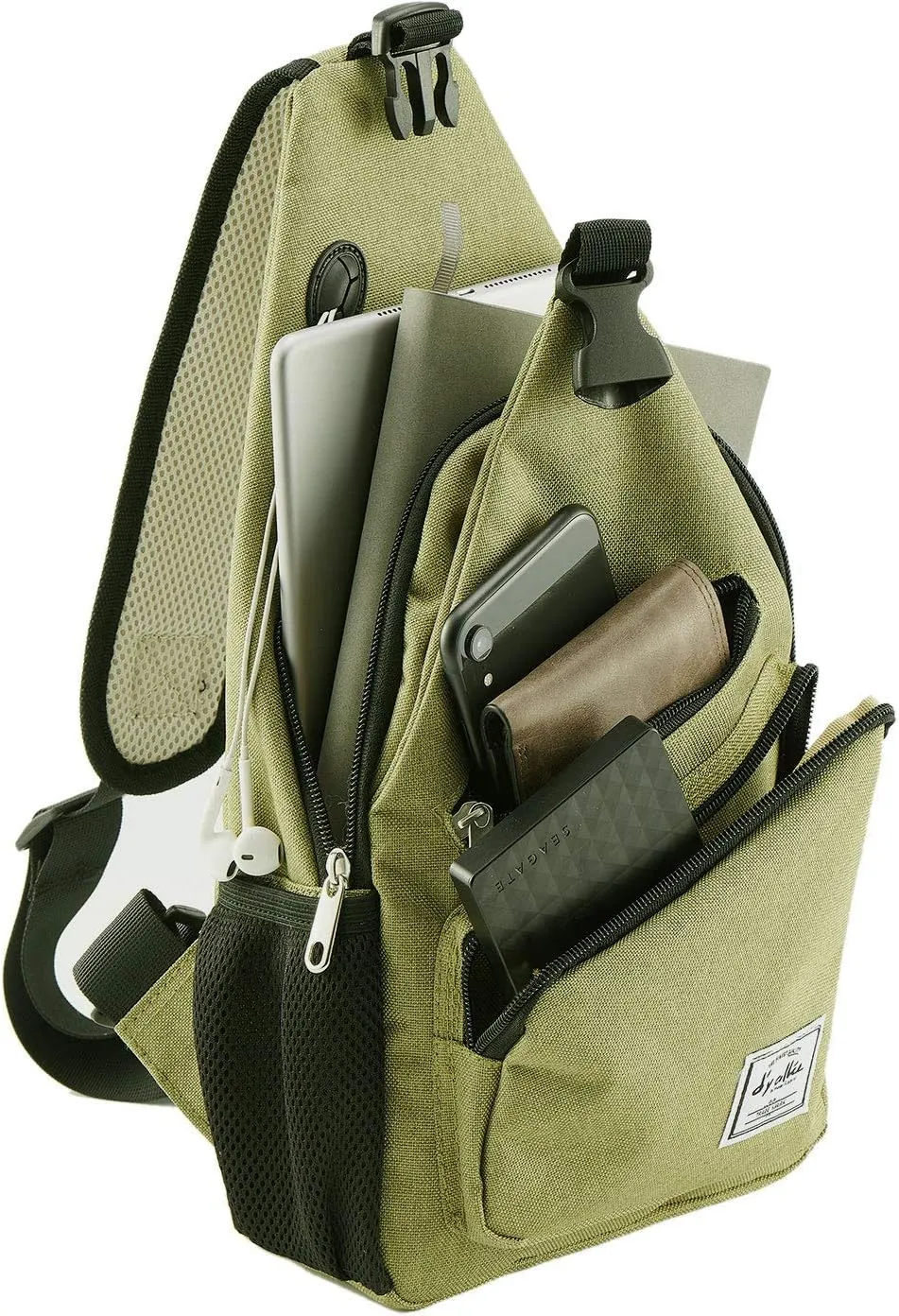 d'yallee 15.4" Sling Bag for Men Crossbody Shoulder Chest Bags Nylon for Travel Gym Sport Hiking with USB Charger Port 