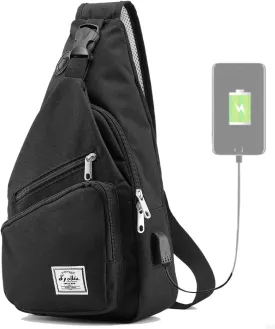 d'yallee 15.4" Sling Bag for Men Crossbody Shoulder Chest Bags Nylon for Travel Gym Sport Hiking with USB Charger Port 