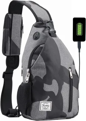 d'yallee 15.4" Sling Bag for Men Crossbody Shoulder Chest Bags Nylon for Travel Gym Sport Hiking with USB Charger Port 