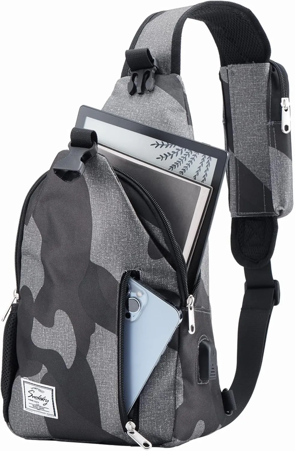 d'yallee 15.4" Sling Bag for Men Crossbody Shoulder Chest Bags Nylon for Travel Gym Sport Hiking with USB Charger Port 