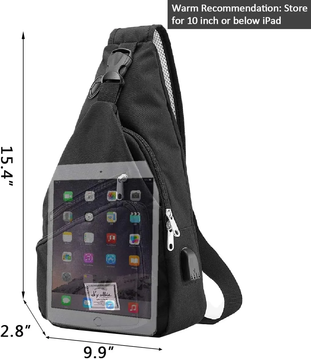 d'yallee 15.4" Sling Bag for Men Crossbody Shoulder Chest Bags Nylon for Travel Gym Sport Hiking with USB Charger Port 