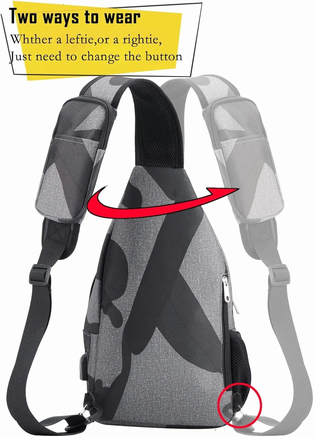 d'yallee 15.4" Sling Bag for Men Crossbody Shoulder Chest Bags Nylon for Travel Gym Sport Hiking with USB Charger Port 