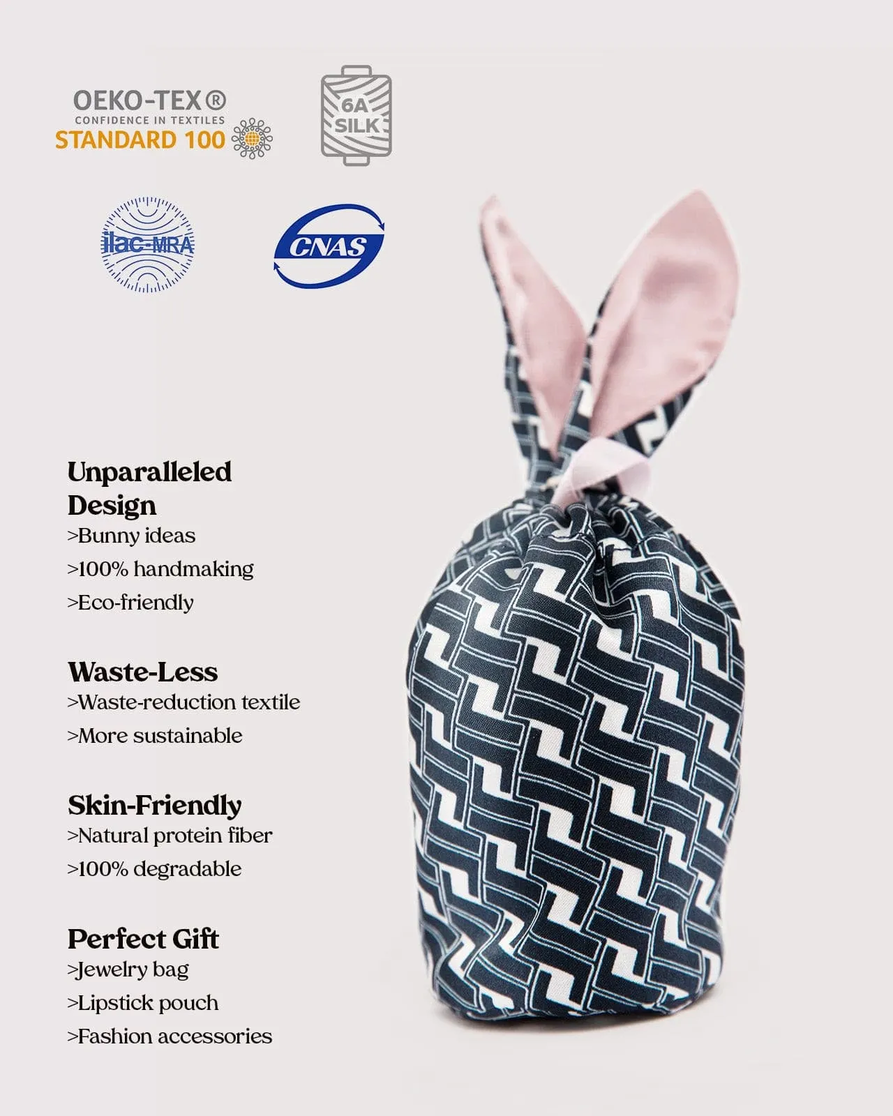 FEELITS 100% Royal Mulberry Silk. A/W limited edt-Royal Sustainable Silk  Bunny Pouch