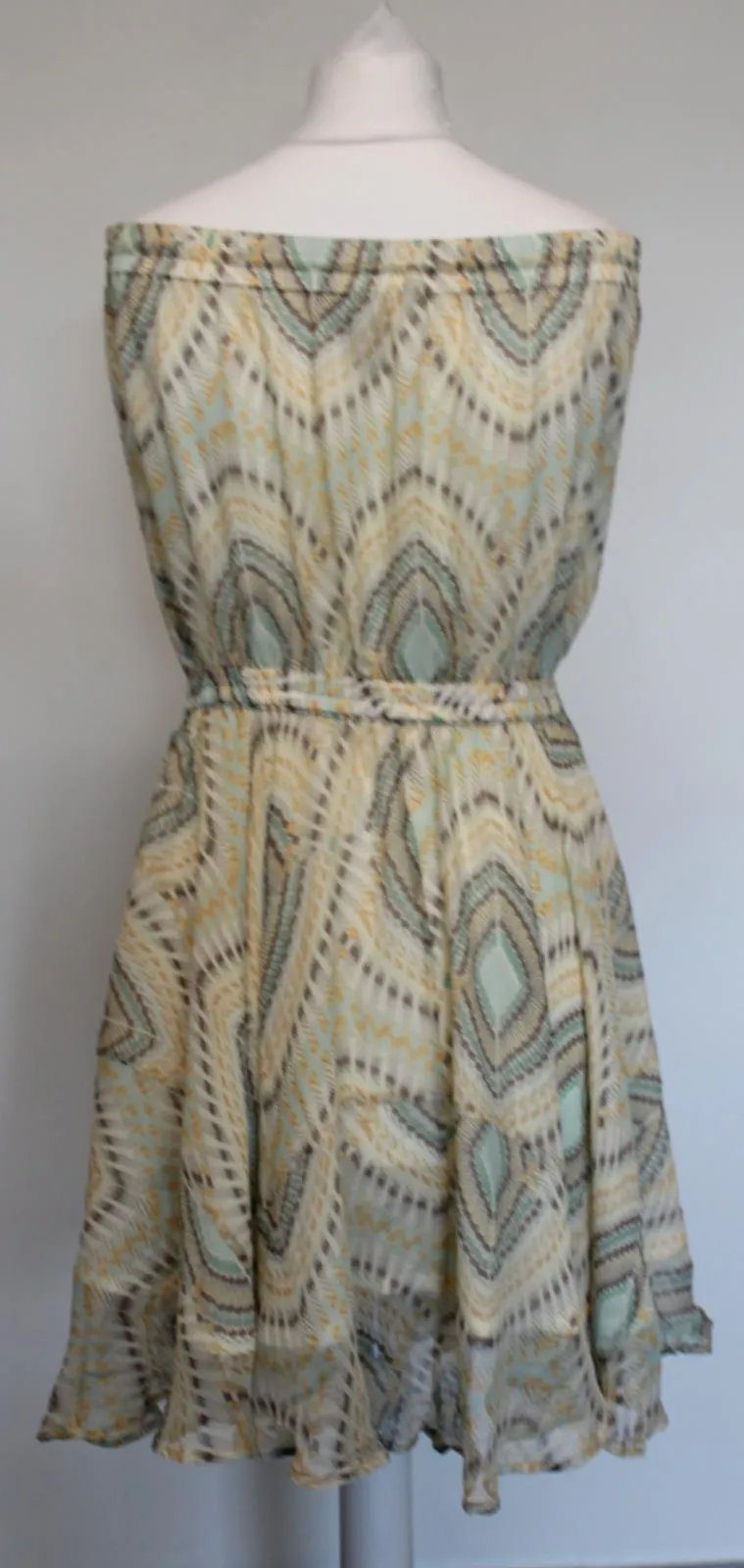 FRENCH CONNECTION Ladies Pale Yellow Multi Off Shoulder Printed Silk Dress UK4