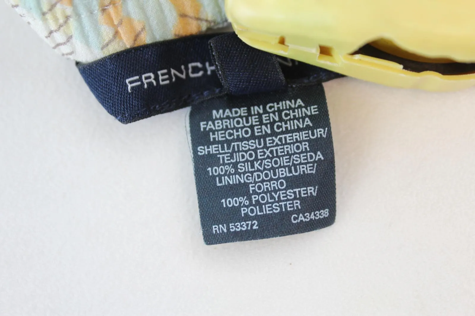 FRENCH CONNECTION Ladies Pale Yellow Multi Off Shoulder Printed Silk Dress UK4