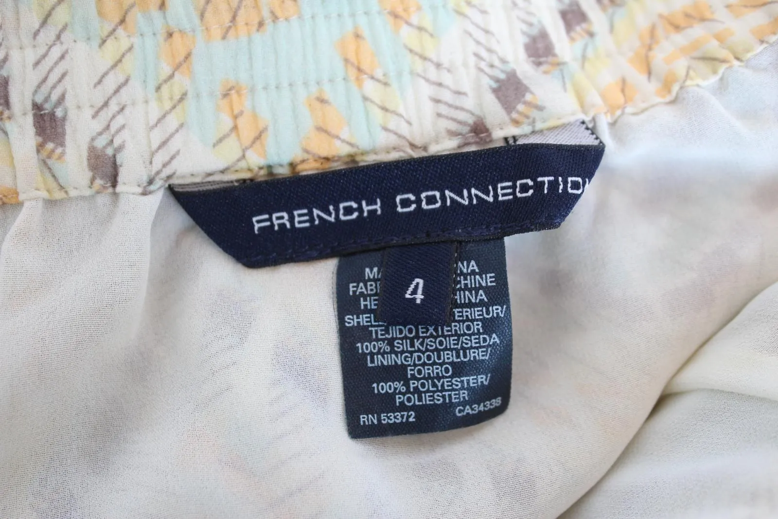 FRENCH CONNECTION Ladies Pale Yellow Multi Off Shoulder Printed Silk Dress UK4