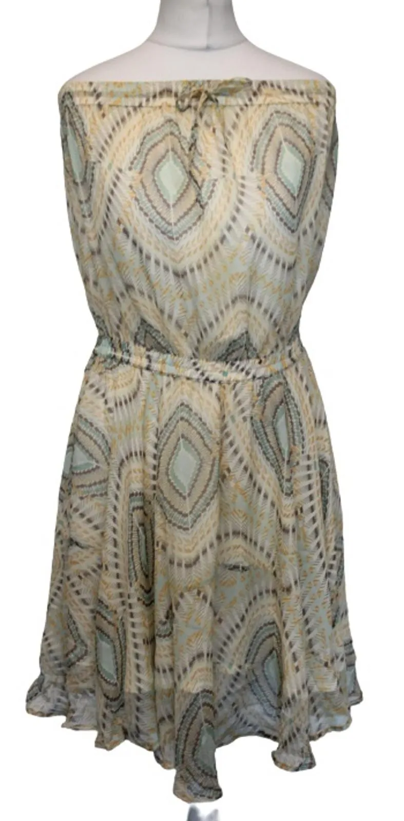 FRENCH CONNECTION Ladies Pale Yellow Multi Off Shoulder Printed Silk Dress UK4