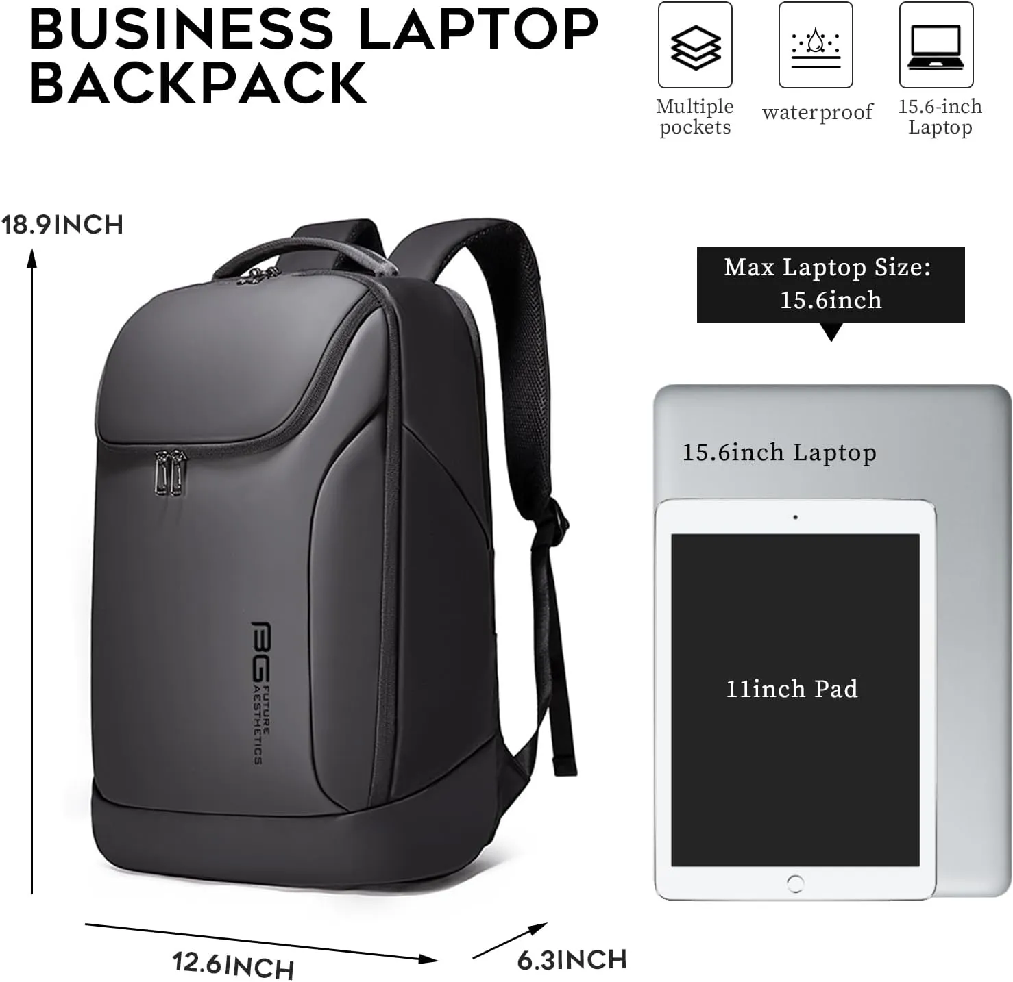 FUTURE AESTHETICS Business Smart Backpack Waterproof for women,men,Fight Approved Durable Backpack suitable as overnight and travel backpack (Black)
