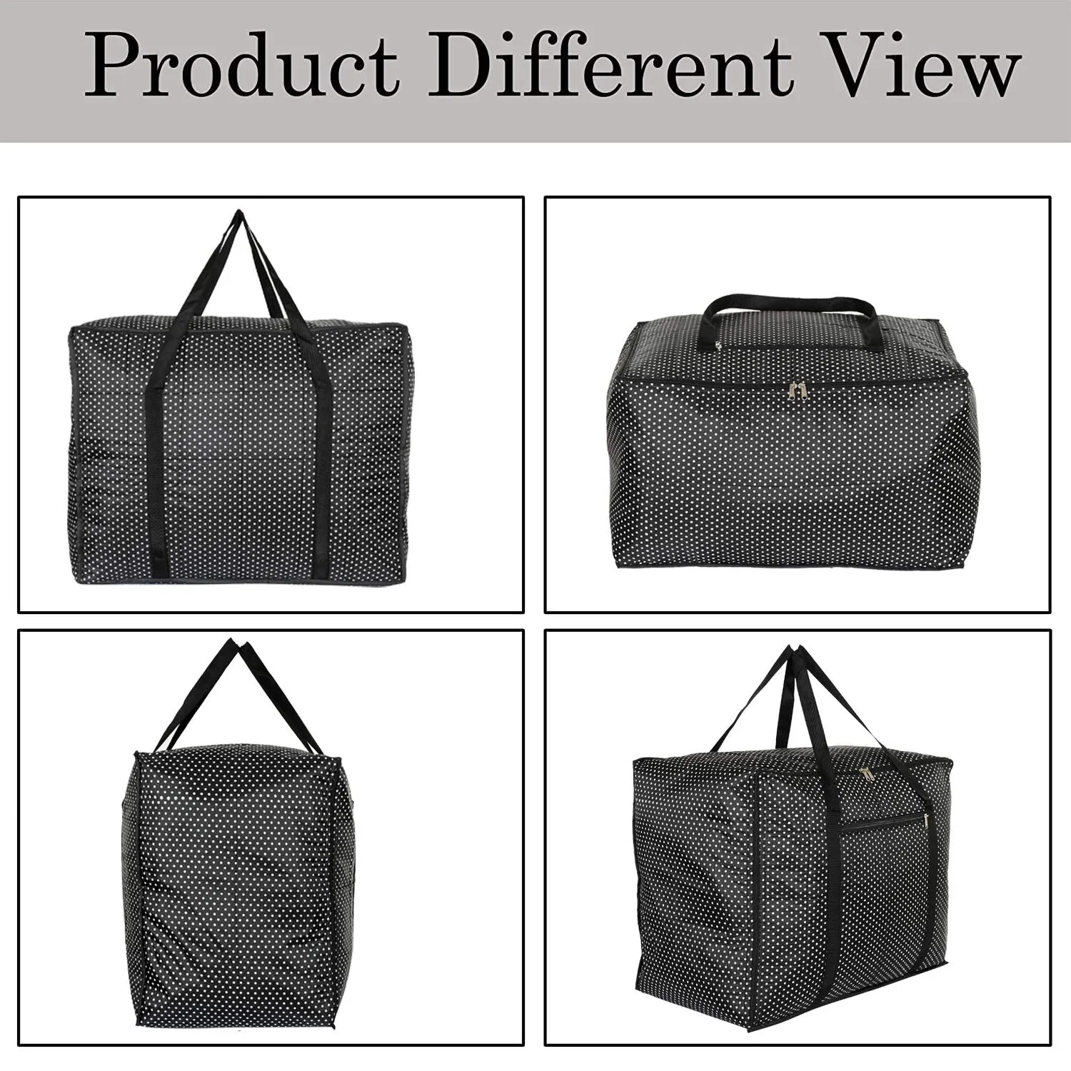 Heart Home Dot Printed Large Size Foldable Travel Duffle Bag, Underbed Storage Bag, Wardrobe organizer, Cloth Bag, Weekender Bag, Overnight Bag, Carry On Bag, Luggage Bag (Black)