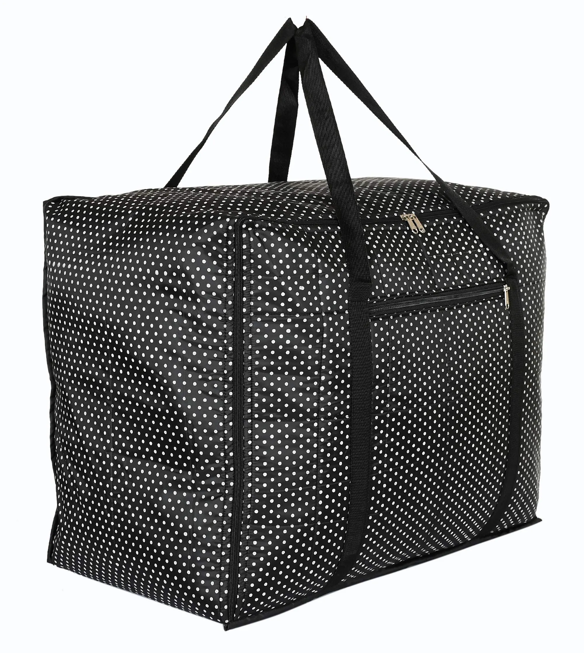 Heart Home Dot Printed Large Size Foldable Travel Duffle Bag, Underbed Storage Bag, Wardrobe organizer, Cloth Bag, Weekender Bag, Overnight Bag, Carry On Bag, Luggage Bag (Black)