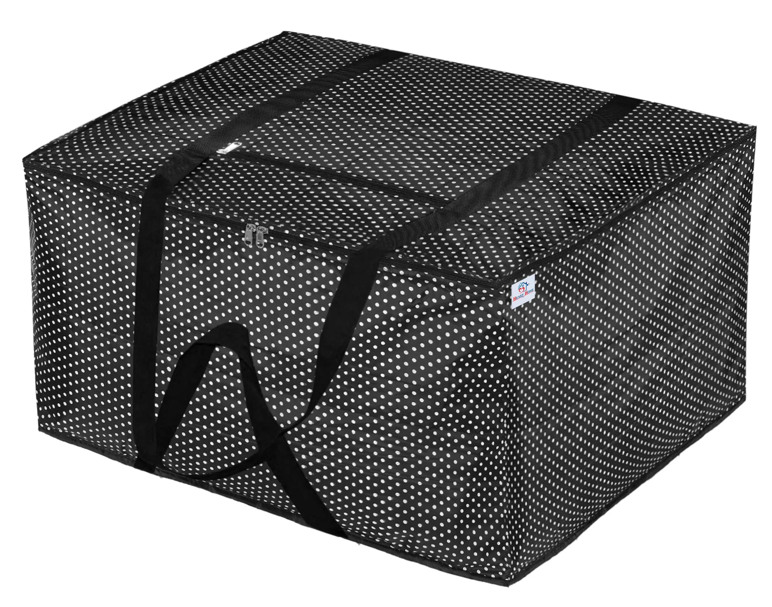 Heart Home Dot Printed Large Size Foldable Travel Duffle Bag, Underbed Storage Bag, Wardrobe organizer, Cloth Bag, Weekender Bag, Overnight Bag, Carry On Bag, Luggage Bag (Black)