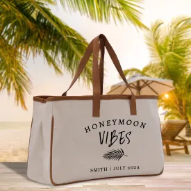 Honeymoon Vibes Personalized Canvas Tote Bag Custom Newlyweds Tote Bag Honeymoon Gift Honeymoon Weekender Bag Engagement Gift (BLTB1006)