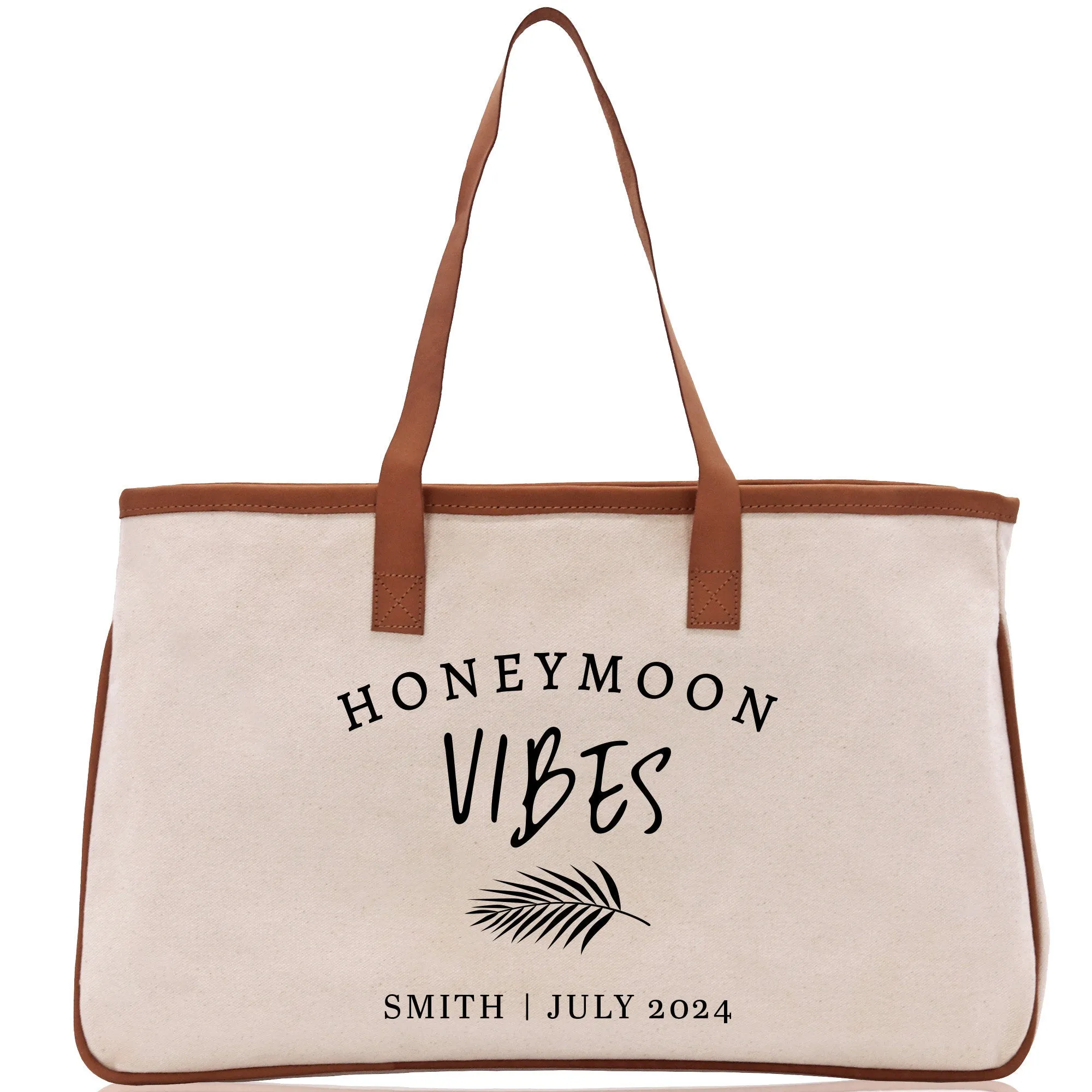 Honeymoon Vibes Personalized Canvas Tote Bag Custom Newlyweds Tote Bag Honeymoon Gift Honeymoon Weekender Bag Engagement Gift (BLTB1006)