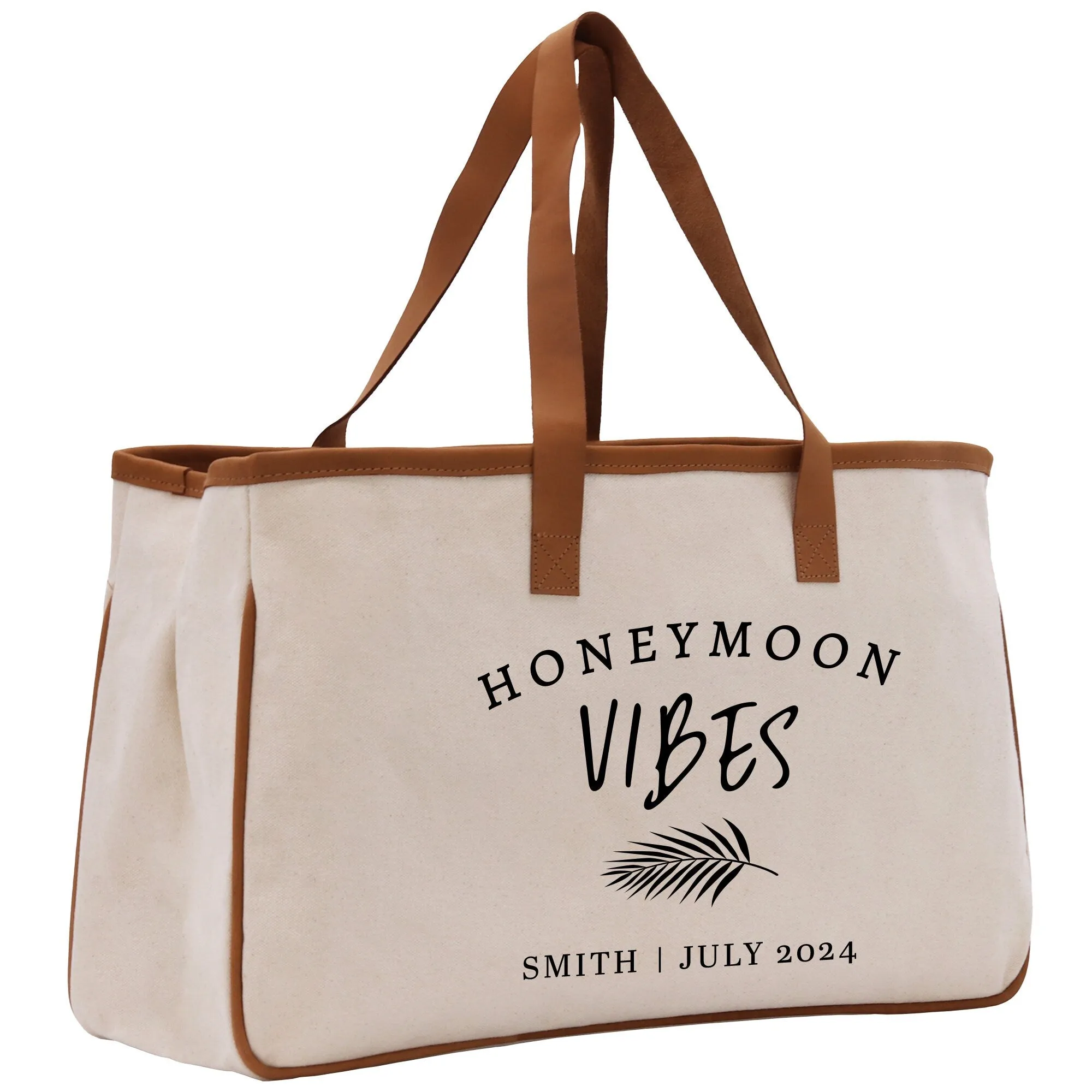 Honeymoon Vibes Personalized Canvas Tote Bag Custom Newlyweds Tote Bag Honeymoon Gift Honeymoon Weekender Bag Engagement Gift (BLTB1006)