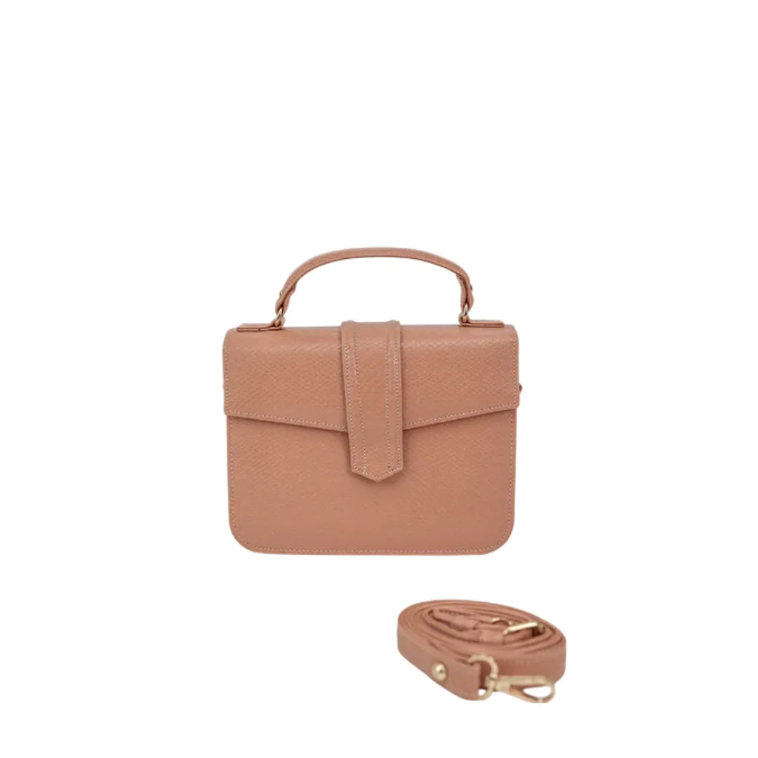 Jinglz Elegant Light Pink Leather Structured Clutch
