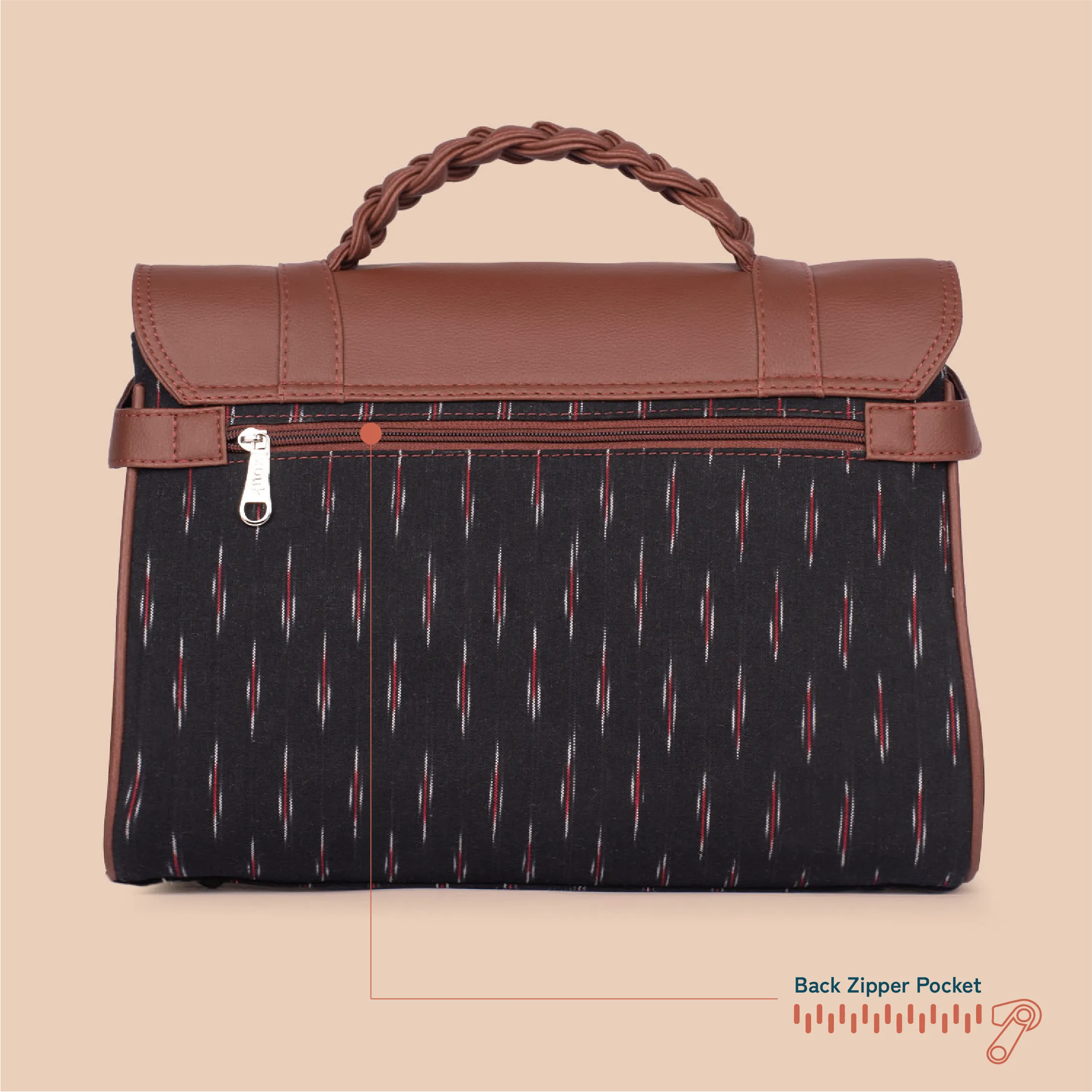 Konkona Heritage Satchel Bag - Ikat GreRed
